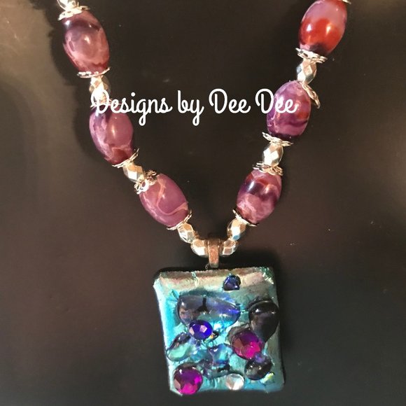 Designs by Dee Dee Jewelry - Frosty Teal Diachroic Glass Pendant